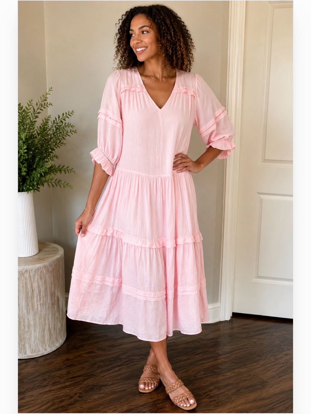 Sea New York Pale Pink V-Neck Tiered Blouse